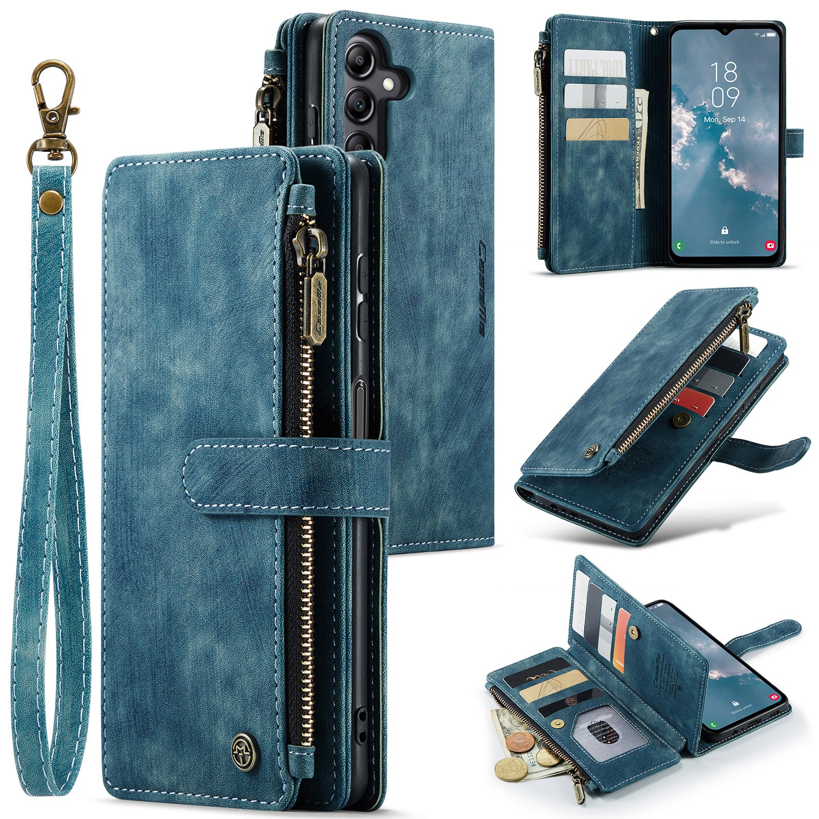 CASEME C30 Series Anti-drop PU Leather Phone Case for Samsung Galaxy A14 5G Zipper Pocket Wallet Stand Phone Cover with Multiple Card Slots CASEME C30 Series Anti-drop PU Leather Phone Case for Samsung Galaxy A14 5G Zipper Pocket Wallet Stand Phone Cover with Multiple Card Slots